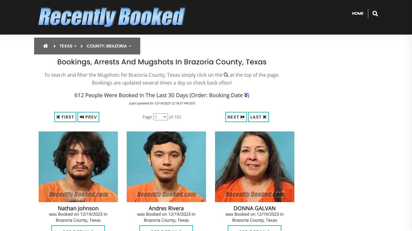 Recent bookings, Arrests, Mugshots in Brazoria County, Texas